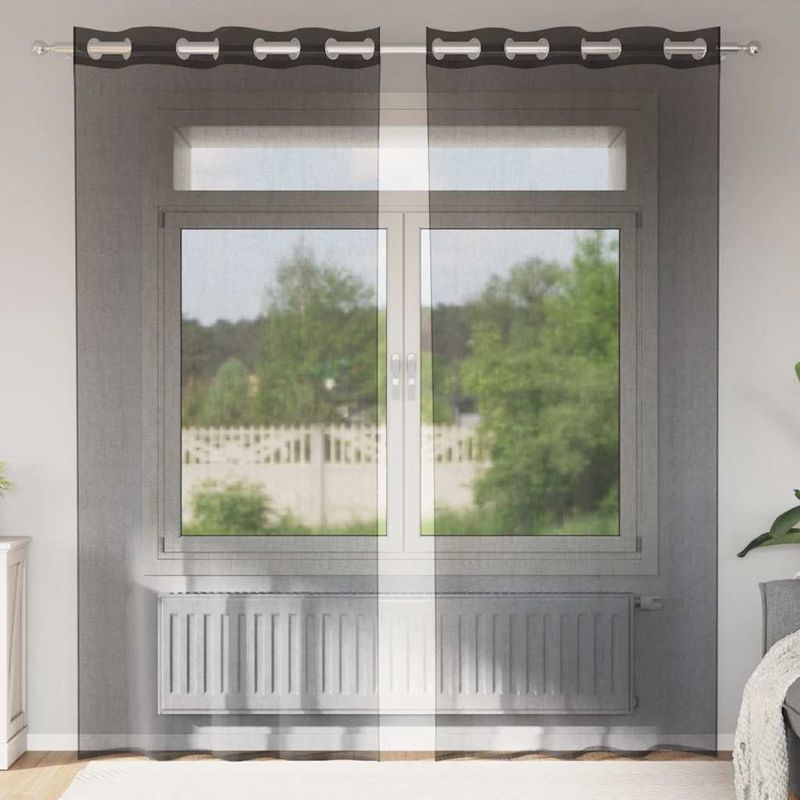 Casa si Gradina - Textile si covoare - Perdele si draperii - Perdele - Perdele Voile cu Oeli 2 buc Negru 140x245 cm - Infinity.ro