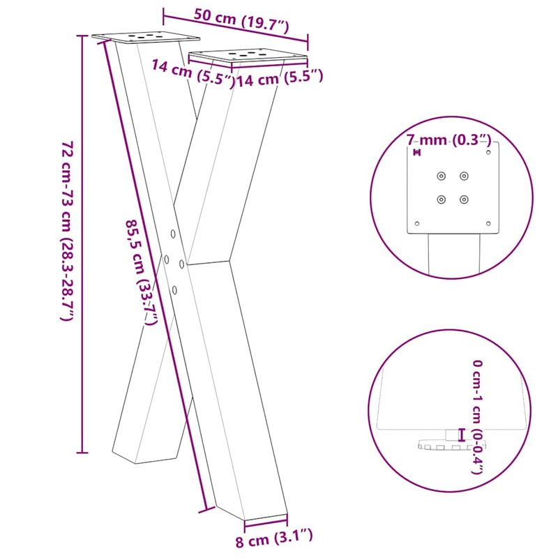 Casa si Gradina - Mobilier - Feronerie si accesorii mobila - Picioare pentru masa in forma de X, 2 buc alb 50x(72-73) cm otel, mărime 50x(72-73) cm (80 mm) - Infinity.ro