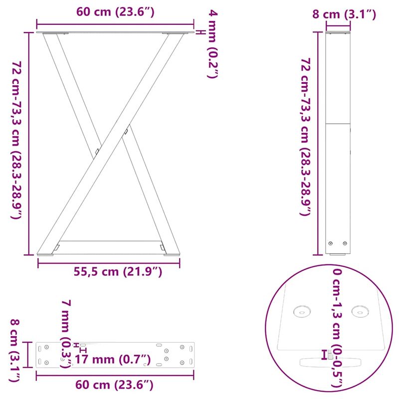 Casa si Gradina - Mobilier - Feronerie si accesorii mobila - Picioare pentru masa 2 buc Otel natural 60x(72-73,3) cm Otel - Infinity.ro
