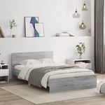 Casa si Gradina - Mobilier - Paturi si accesorii - Paturi - Cadru de pat cu tablie si LED, gri sonoma, 135x190 cm - Infinity.ro
