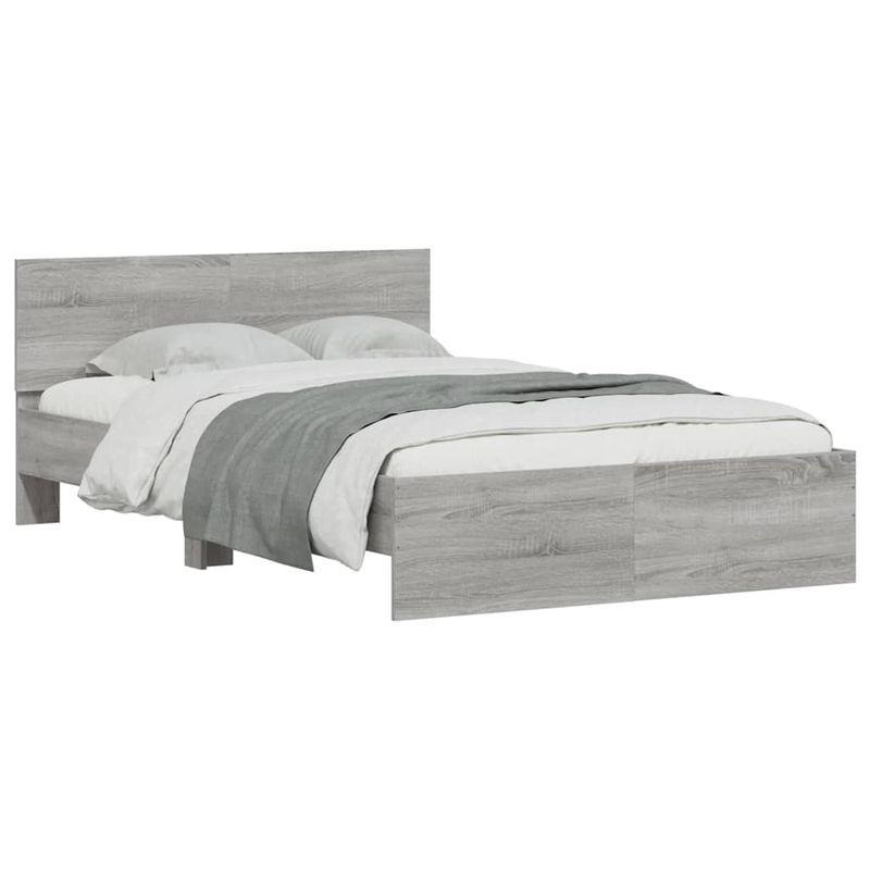 Casa si Gradina - Mobilier - Paturi si accesorii - Paturi - Cadru de pat cu tablie si LED, gri sonoma, 135x190 cm - Infinity.ro