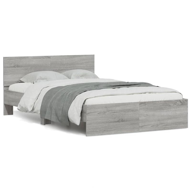 Casa si Gradina - Mobilier - Paturi si accesorii - Paturi - Cadru de pat cu tablie si LED, gri sonoma, 140x190 cm - Infinity.ro