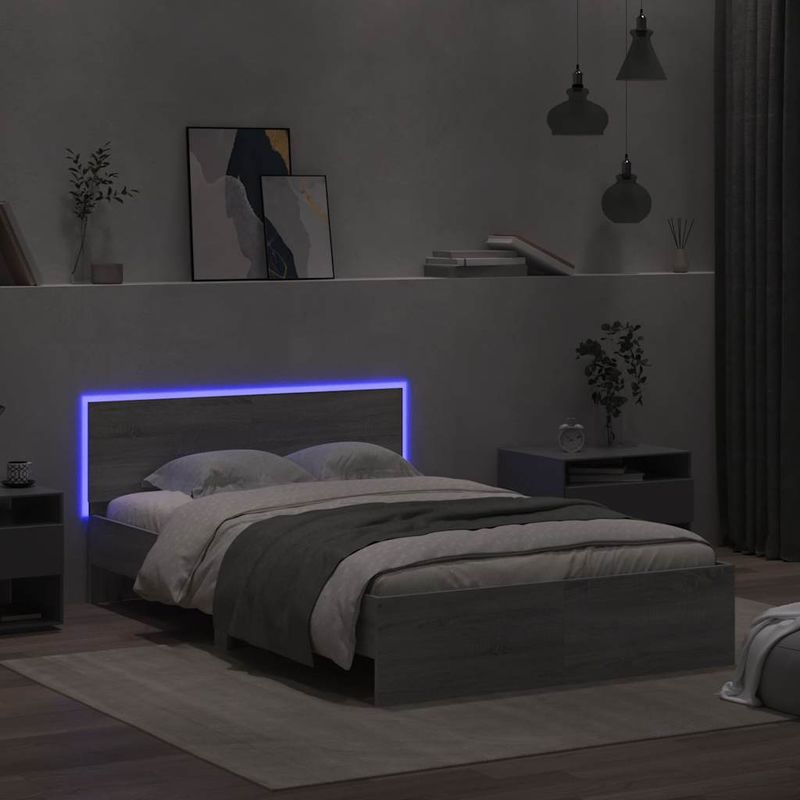 Casa si Gradina - Mobilier - Paturi si accesorii - Paturi - Cadru de pat cu tablie si LED, gri sonoma, 140x190 cm - Infinity.ro