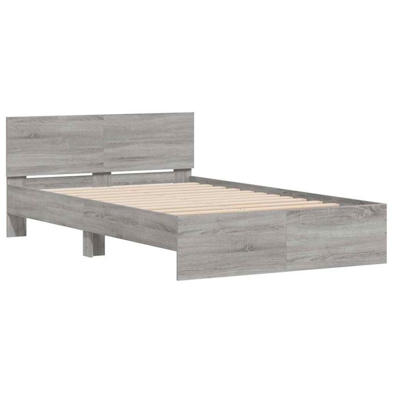 Casa si Gradina - Mobilier - Paturi si accesorii - Paturi - Cadru de pat cu tablie si LED, gri sonoma, 140x190 cm - Infinity.ro