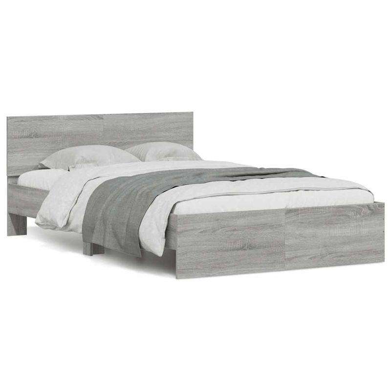 Casa si Gradina - Mobilier - Paturi si accesorii - Paturi - Cadru de pat cu tablie si LED, gri sonoma, 120x190 cm - Infinity.ro
