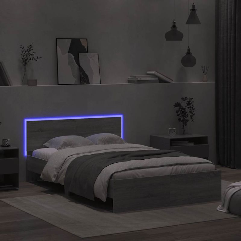 Casa si Gradina - Mobilier - Paturi si accesorii - Paturi - Cadru de pat cu tablie si LED, gri sonoma, 120x190 cm - Infinity.ro