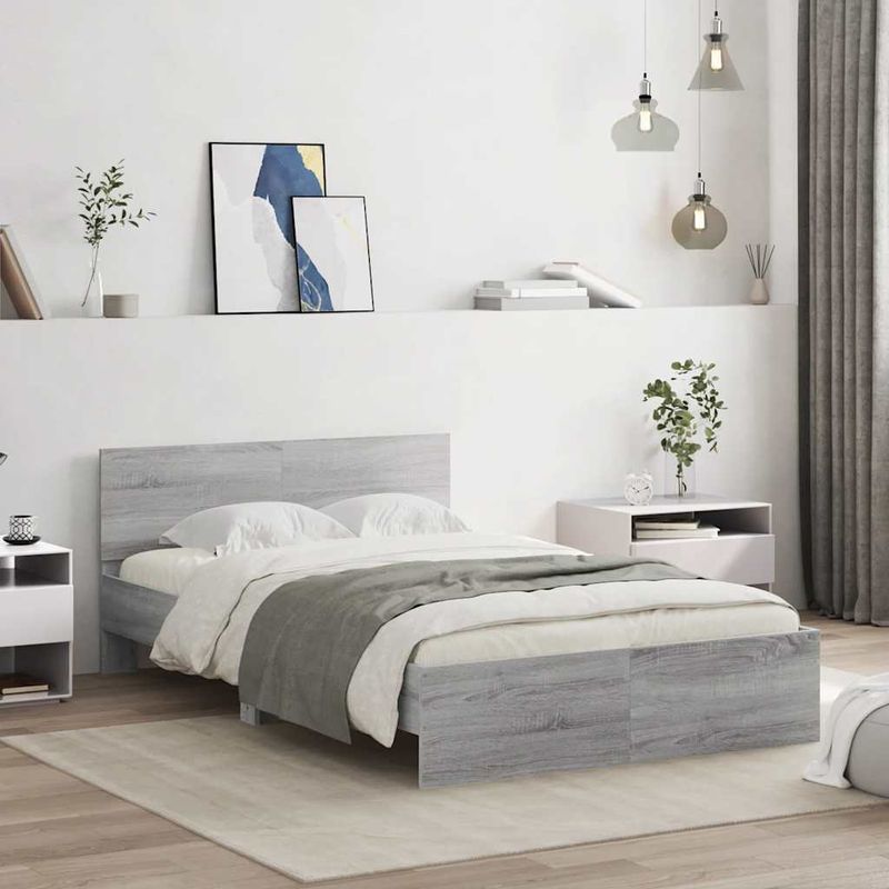 Casa si Gradina - Mobilier - Paturi si accesorii - Paturi - Cadru de pat cu tablie si LED, gri sonoma, 120x190 cm - Infinity.ro