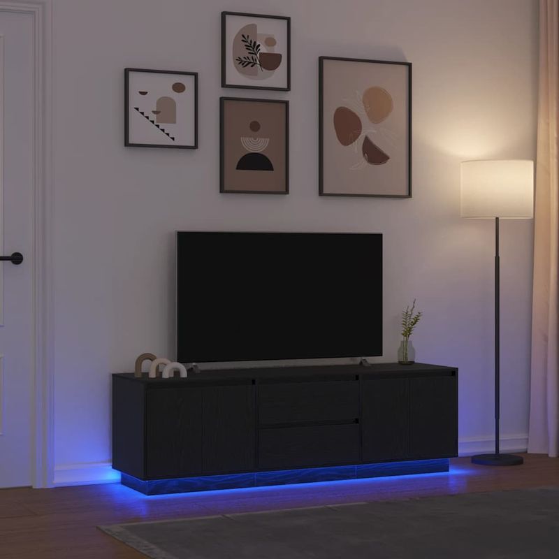 Casa si Gradina - Mobilier - Comode si corpuri - Comode - Dulap TV cu lumini LED Stejar negru 160,5x41x50 cm - Infinity.ro