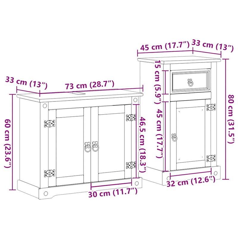 Casa si Gradina - Mobilier - Seturi de mobilier - Seturi baie - Set mobilier de baie „Corona”, 2 piese, lemn masiv de pin - Infinity.ro