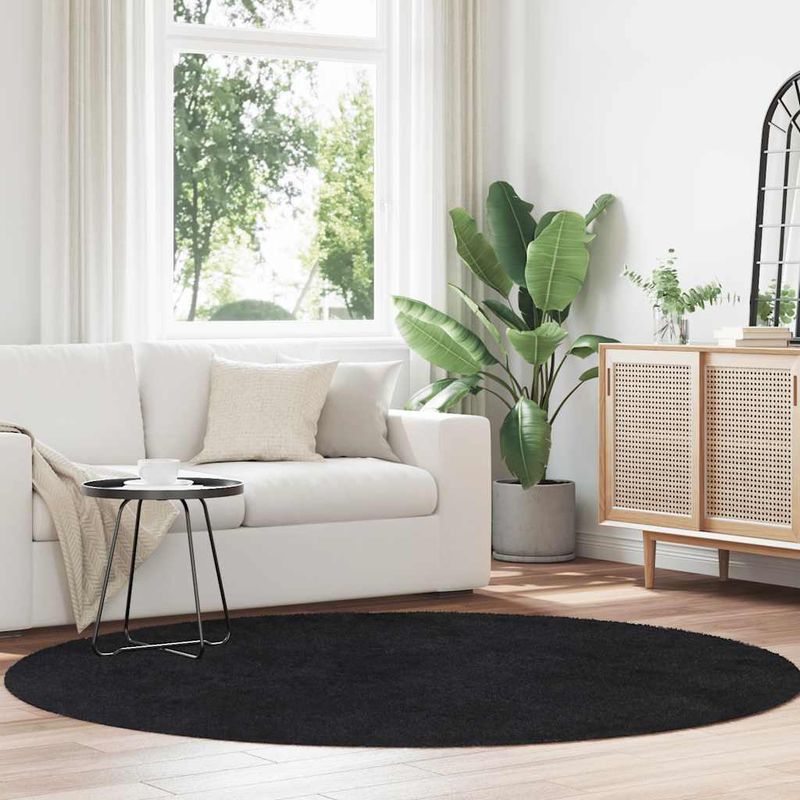 Casa si Gradina - Textile si covoare - Covoare - Covoare casa - Covor shaggy cu pom inalt, NAVARRA, negru, 200x200cm, poliester, formă rotund - Infinity.ro