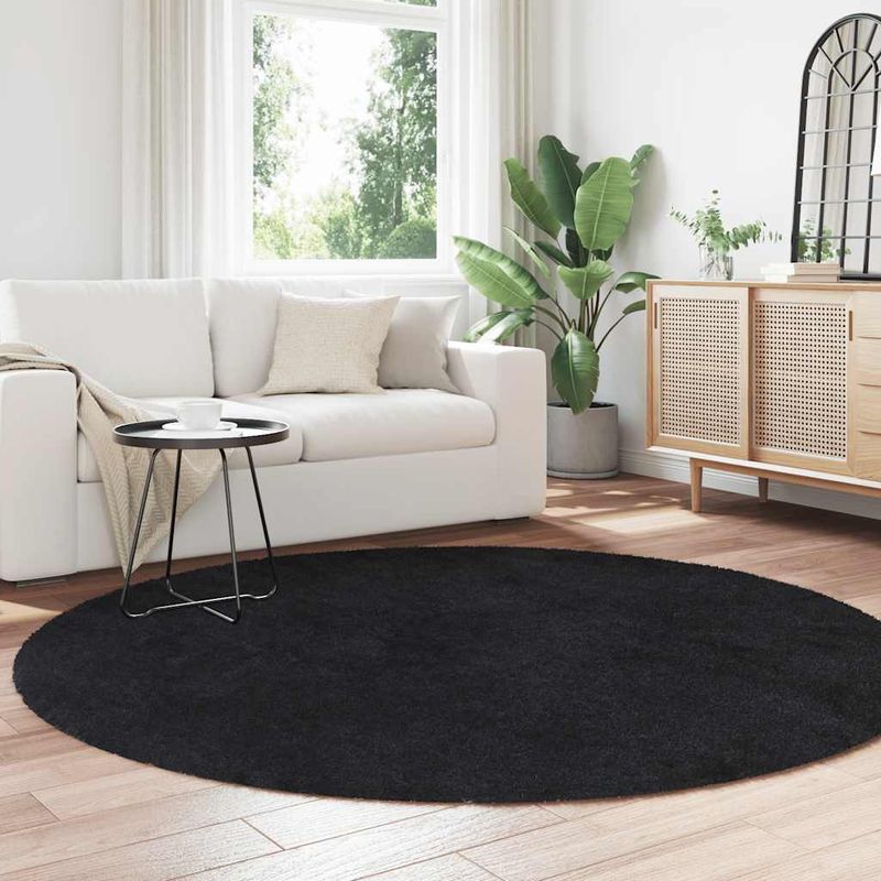 Casa si Gradina - Textile si covoare - Covoare - Covoare casa - Covor shaggy cu pom inalt, NAVARRA, negru, 200x200cm, poliester, formă rotund - Infinity.ro