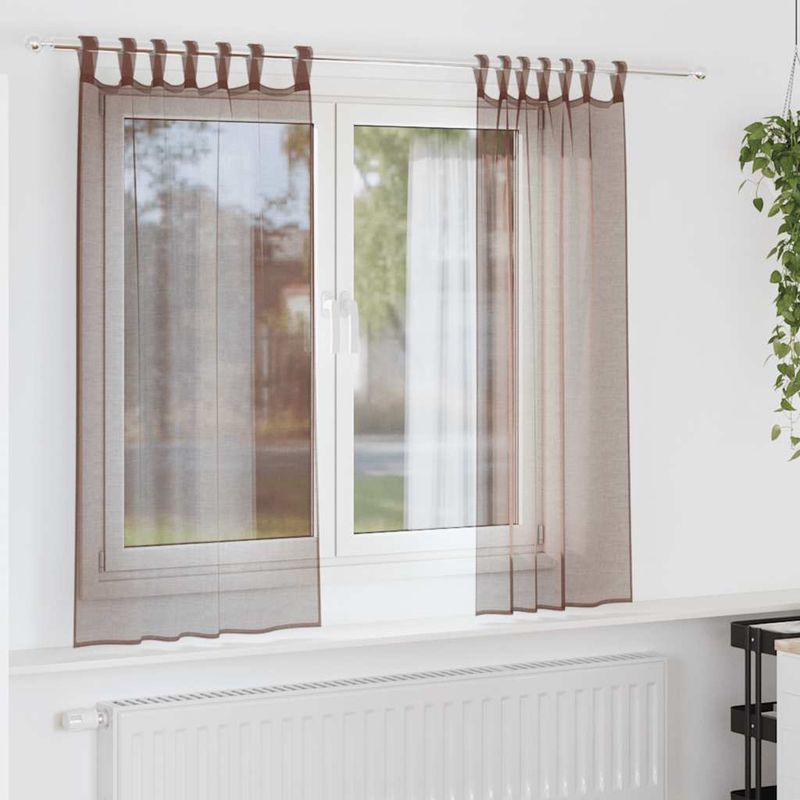 Casa si Gradina - Textile si covoare - Perdele si draperii - Perdele - Perdele Voile cu buzunare pentru bare 2 buc Maro, mărime 140x175 cm - Infinity.ro