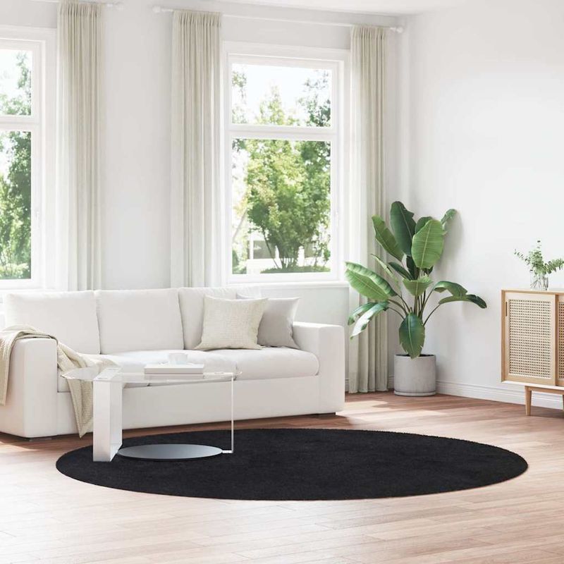 Casa si Gradina - Textile si covoare - Covoare - Covoare casa - Covor shaggy cu pom inalt, NAVARRA, negru, 240x240cm, poliester, formă rotund - Infinity.ro