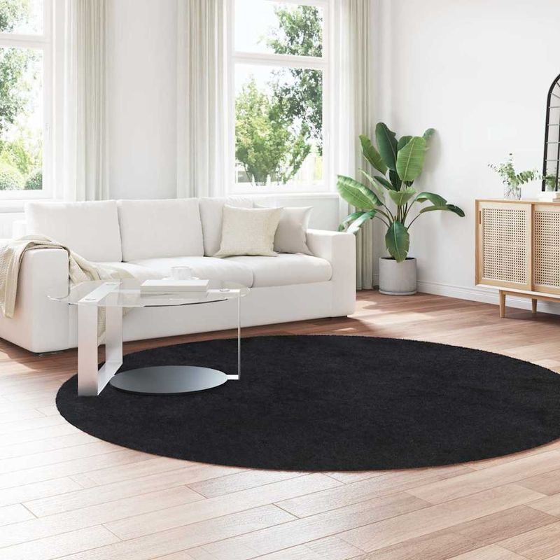 Casa si Gradina - Textile si covoare - Covoare - Covoare casa - Covor shaggy cu pom inalt, NAVARRA, negru, 240x240cm, poliester, formă rotund - Infinity.ro