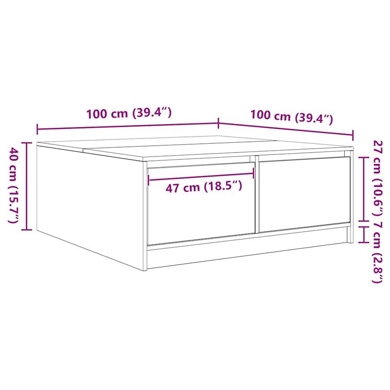 Casa si Gradina - Mobilier - Mese si birouri - Masute de cafea - Masuta de cafea cu sertare Gri Sonoma 100x100x40 cm - Infinity.ro