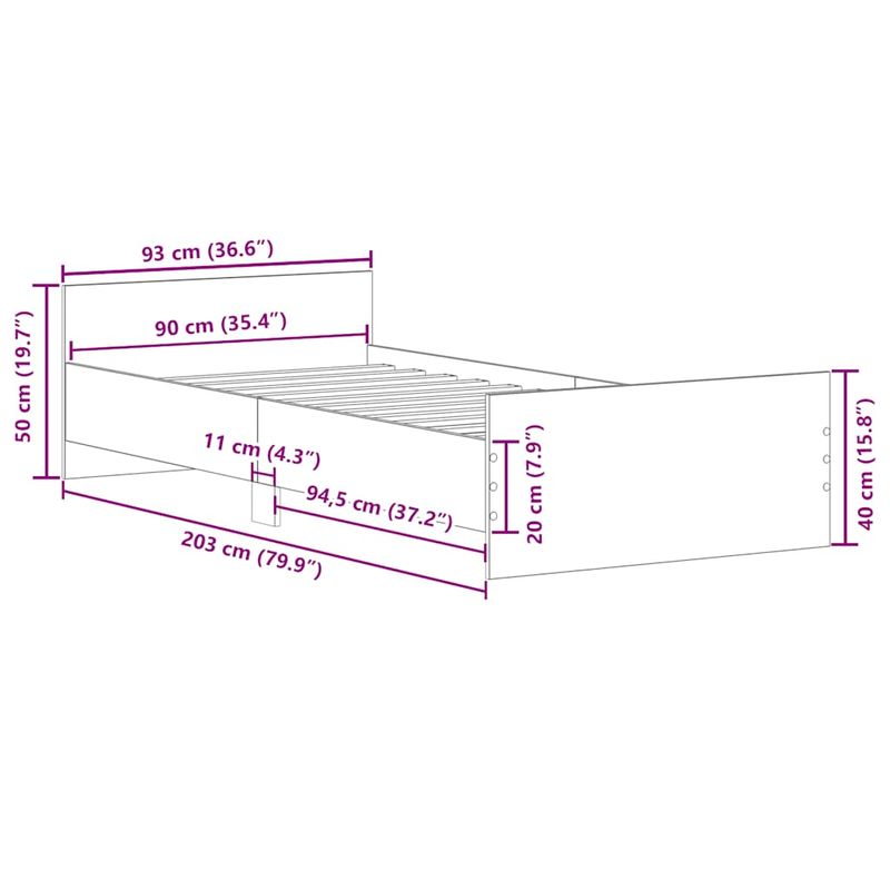 Casa si Gradina - Mobilier - Paturi si accesorii - Paturi - Cadru de pat fara saltea Lemn vechi 90x200cm Lemn prelucrat - Infinity.ro