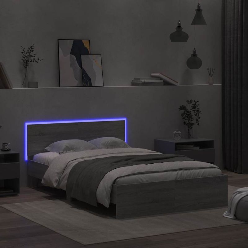 Casa si Gradina - Mobilier - Paturi si accesorii - Paturi - Cadru de pat cu tablie si LED, gri sonoma, 140x200 cm - Infinity.ro