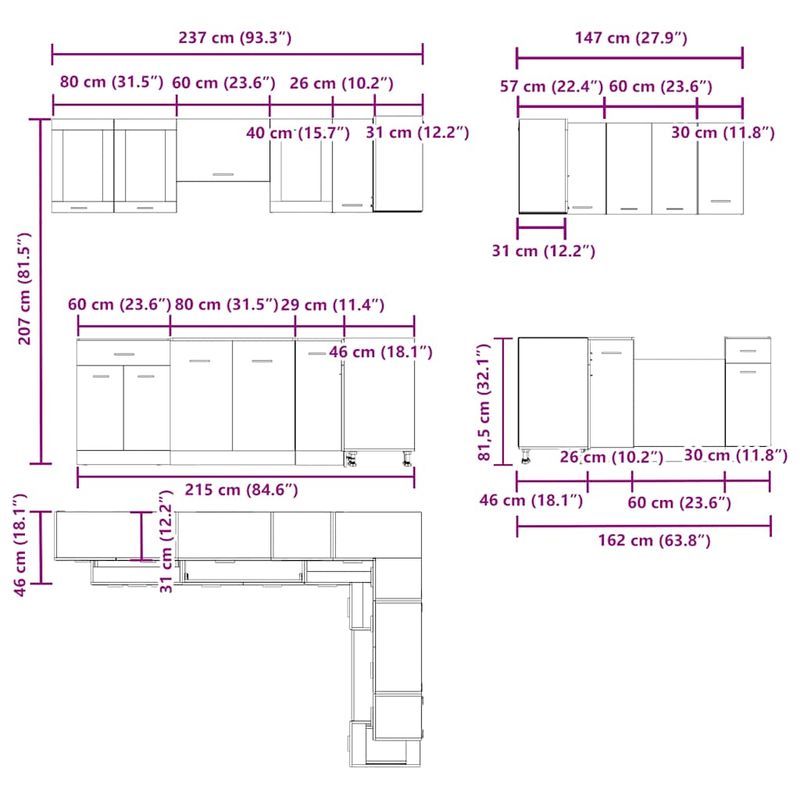 Casa si Gradina - Mobilier - Comode si corpuri - Corpuri bucatarie - Set dulapuri bucatarie 11 piese Artisan Stejar lemn prelucrat - Infinity.ro