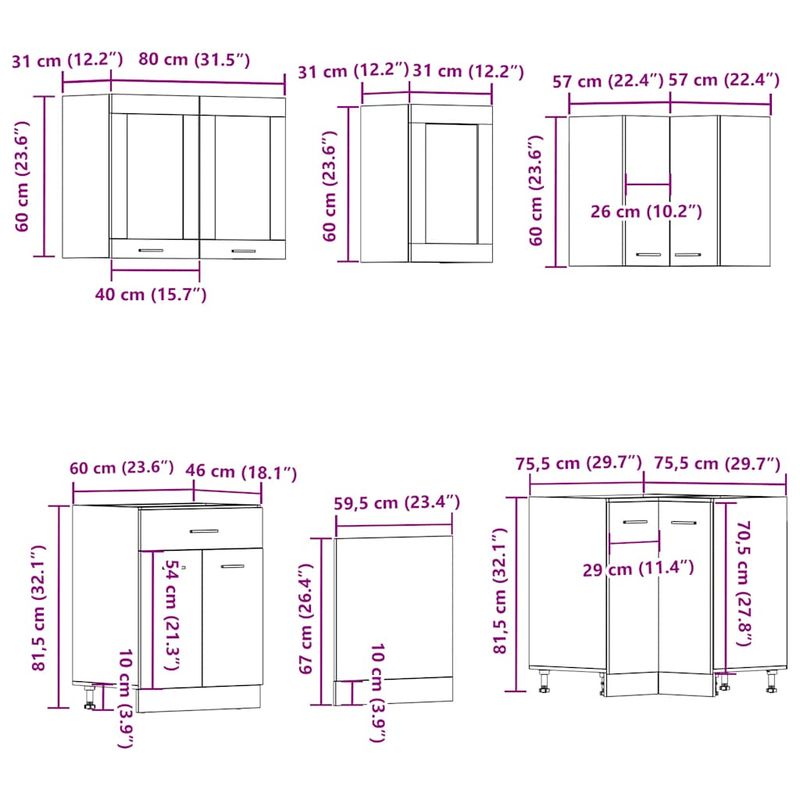 Casa si Gradina - Mobilier - Comode si corpuri - Corpuri bucatarie - Set dulapuri bucatarie 11 piese Artisan Stejar lemn prelucrat - Infinity.ro
