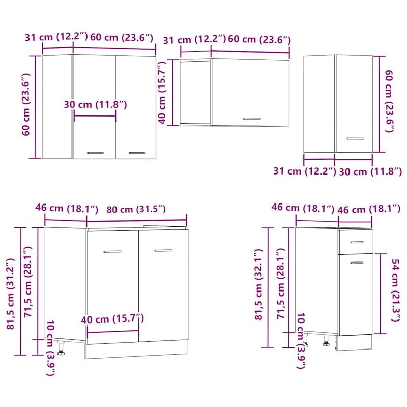 Casa si Gradina - Mobilier - Comode si corpuri - Corpuri bucatarie - Set dulapuri bucatarie 11 piese Artisan Stejar lemn prelucrat - Infinity.ro