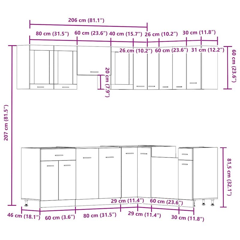 Casa si Gradina - Mobilier - Comode si corpuri - Corpuri bucatarie - Set dulapuri bucatarie 11 piese Artisan Stejar lemn prelucrat - Infinity.ro