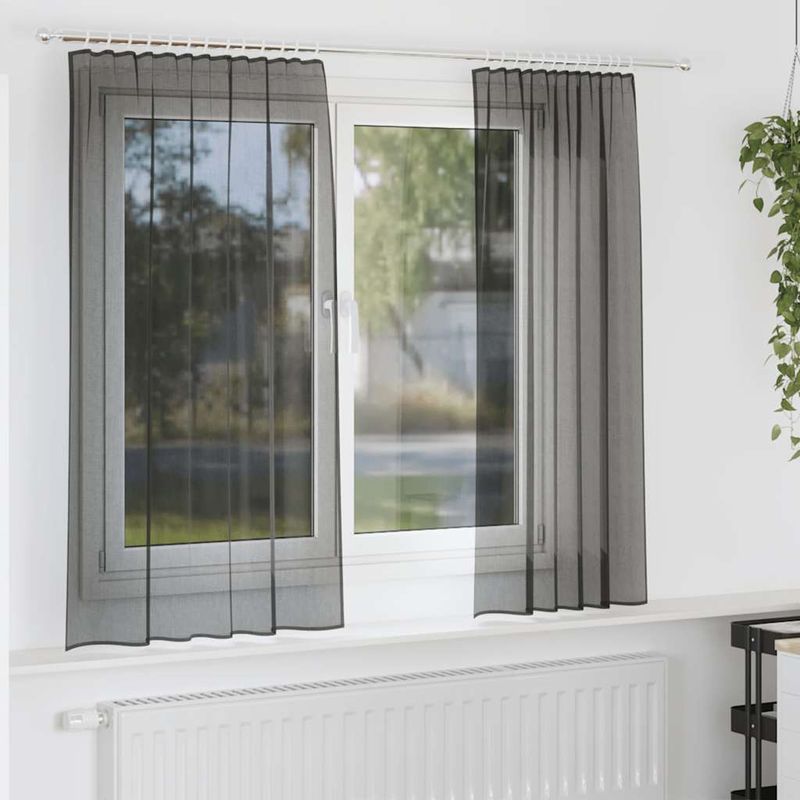Casa si Gradina - Textile si covoare - Perdele si draperii - Perdele - Perdele din voile cu tabla 2 buc Negru, mărime 140x175 cm - Infinity.ro