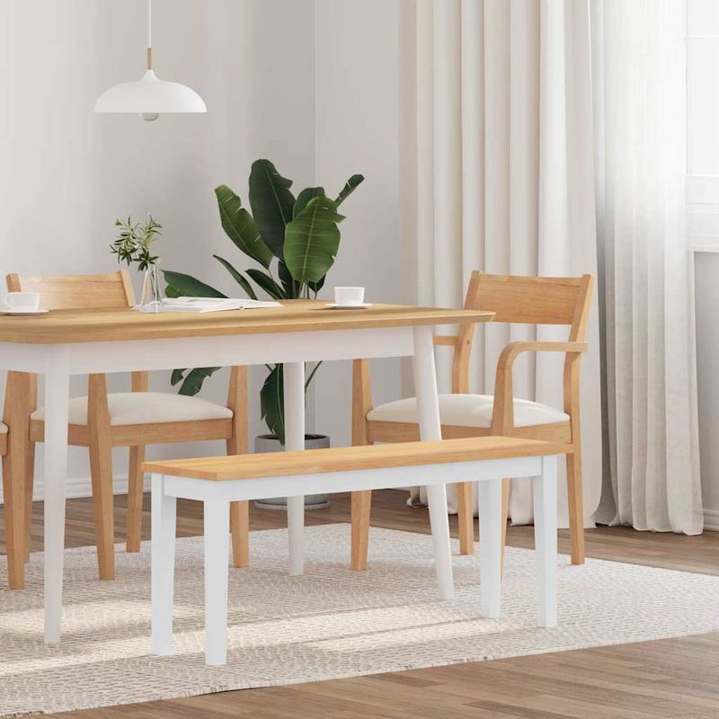 Casa si Gradina - Mobilier - Canapele si coltare - Banchete - Banca 110 cm din lemn masiv alb și natural cauciuc - Infinity.ro