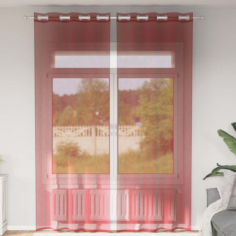 Casa si Gradina - Textile si covoare - Perdele si draperii - Perdele - Perdele Voile cu Oelii 2 buc rosu vin, mărime 140x300 cm - Infinity.ro