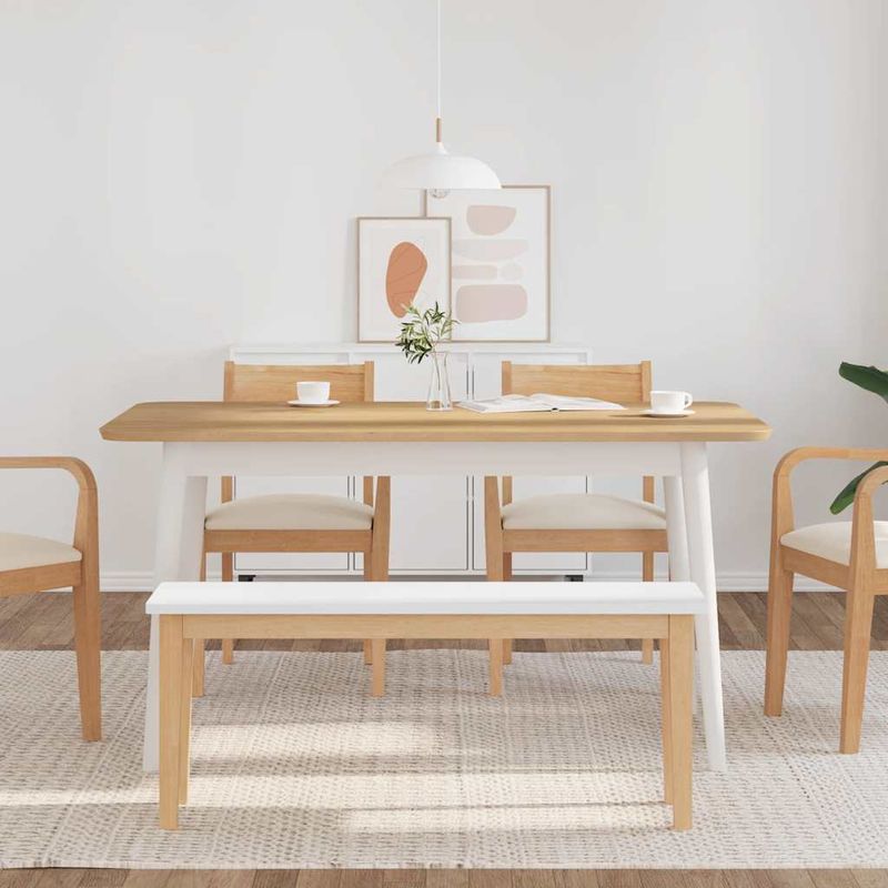 Casa si Gradina - Mobilier - Canapele si coltare - Banchete - Banca 110 cm din lemn masiv cauciuc, natural și alb - Infinity.ro