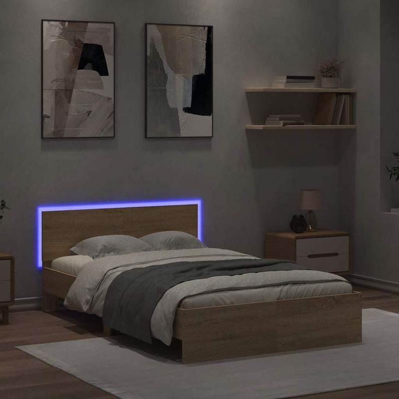 Casa si Gradina - Mobilier - Paturi si accesorii - Paturi - Cadru de pat cu tablie si LED, stejar sonoma, 140x190 cm - Infinity.ro