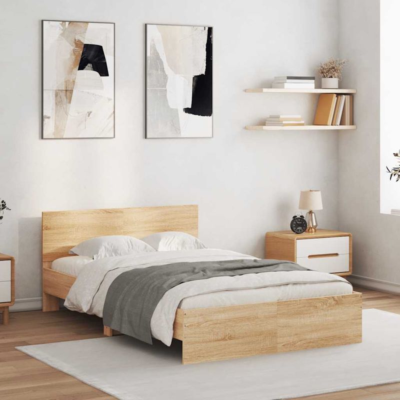 Casa si Gradina - Mobilier - Paturi si accesorii - Paturi - Cadru de pat cu tablie si LED, stejar sonoma, 140x190 cm - Infinity.ro