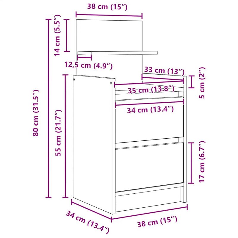 Casa si Gradina - Mobilier - Comode si corpuri - Noptiere - Noptiera cu 2 sertare alb 38x34x80 cm - Infinity.ro