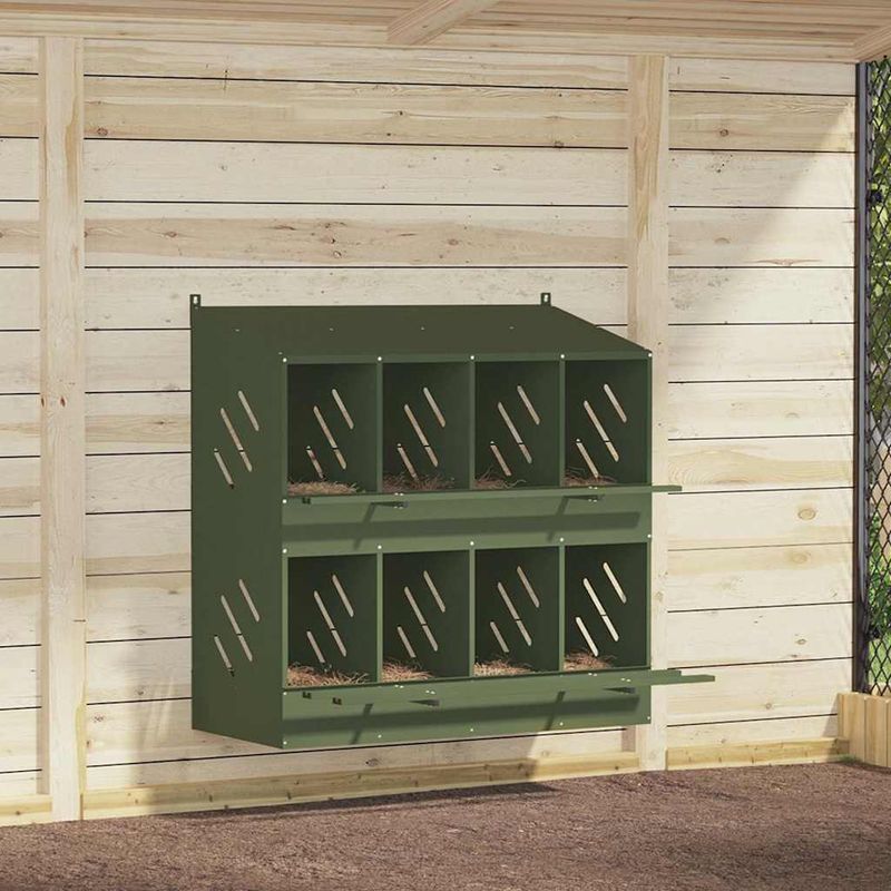Petshop - Accesorii petshop - Culcusuri si custi - Custi interior si exterior - Cuiba pentru pui cu 8 compartimente, metal verde masline - Infinity.ro