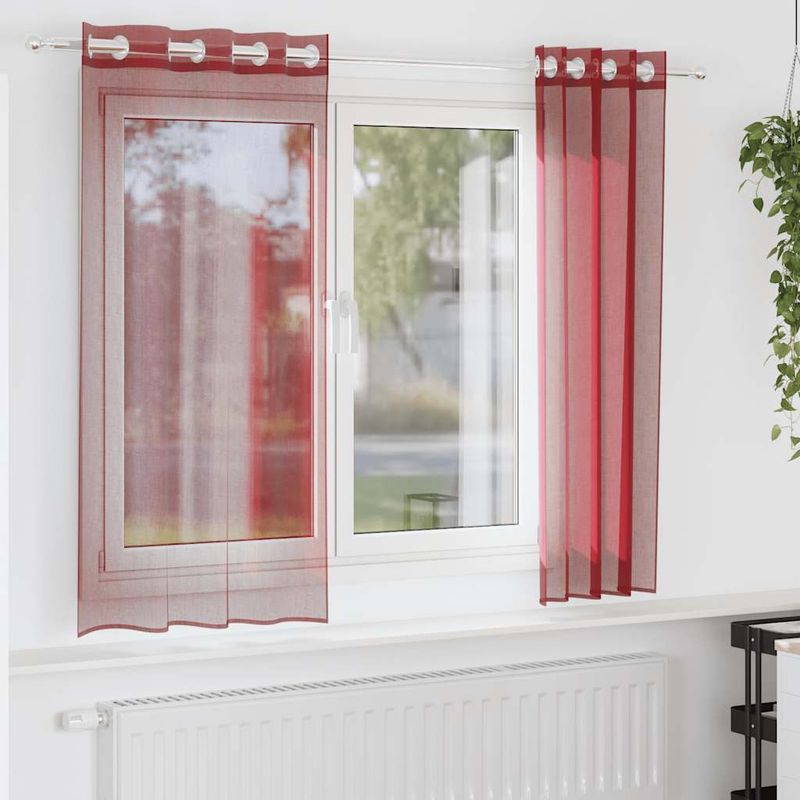 Casa si Gradina - Textile si covoare - Perdele si draperii - Perdele - Perdele Voile cu Oelii 2 buc rosu vin, mărime 140x140 cm - Infinity.ro