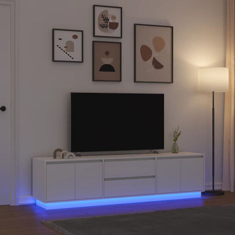 Casa si Gradina - Mobilier - Comode si corpuri - Comode - Dulap TV cu lumini LED alb 193,5x41x50 cm - Infinity.ro