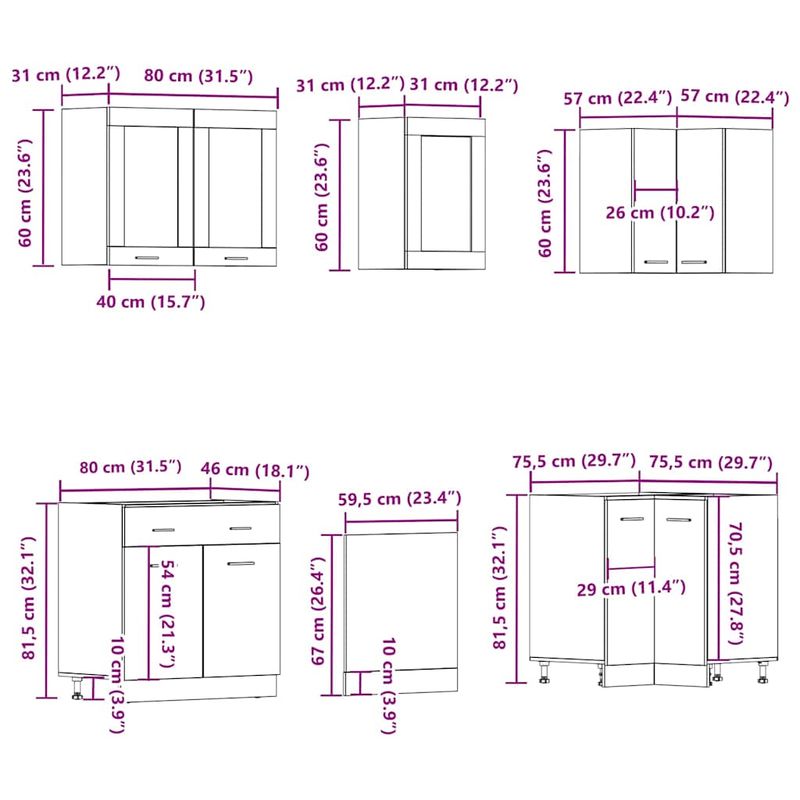 Casa si Gradina/Mobilier/Comode si corpuri/Corpuri bucatarie - Set dulapuri bucatarie 11 piese Artisan Stejar lemn prelucrat - Infinity.ro