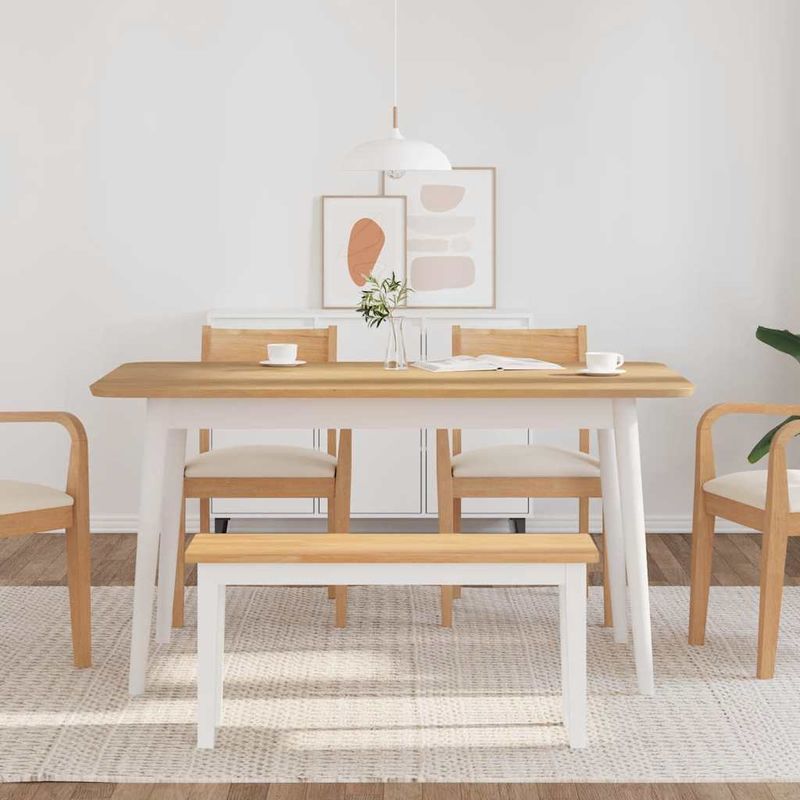 Casa si Gradina - Mobilier - Canapele si coltare - Banchete - Banca 90 cm din lemn masiv cauciuc, natural și alb - Infinity.ro