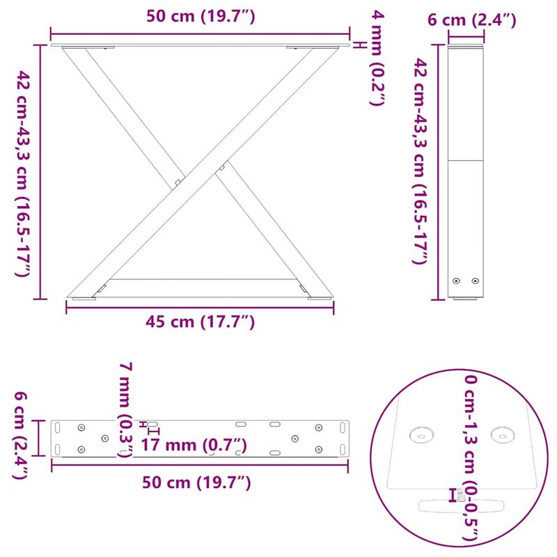 Casa si Gradina - Mobilier - Feronerie si accesorii mobila - Picioare masuta de cafea 2 buc Otel natural 50x(42-43,3)cm Otel - Infinity.ro