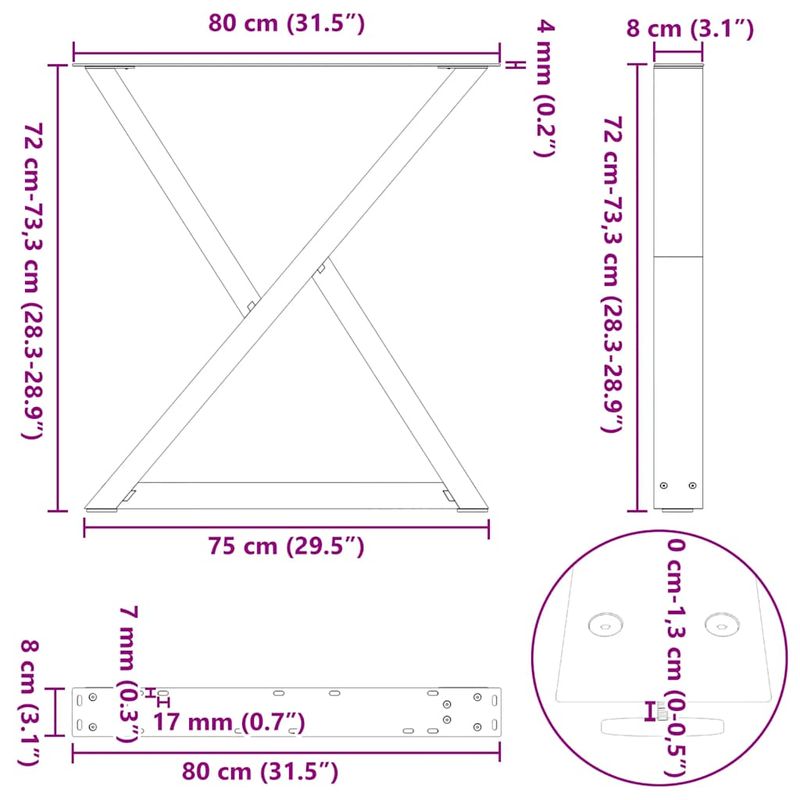 Casa si Gradina - Mobilier - Feronerie si accesorii mobila - Picioare pentru masa 2 buc Antracit 80x(72-73,3) cm Otel - Infinity.ro