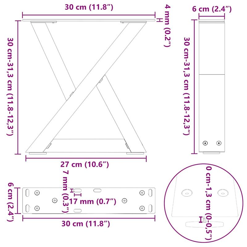 Casa si Gradina - Mobilier - Feronerie si accesorii mobila - Picioare masuta de cafea 2 buc Alb 30x(30-31,3) cm Otel - Infinity.ro