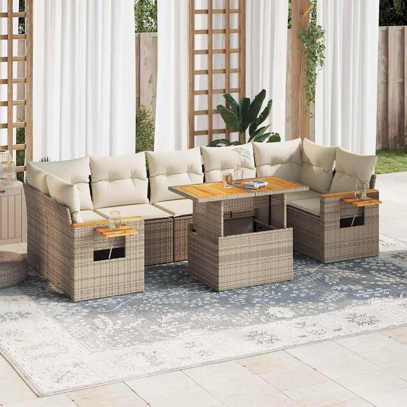 Casa si Gradina - Gradina si terasa - Mobilier exterior - Seturi mobila gradina - Set canapele gradina cu perne 8 piese bej poliratan/lemn acacia - Infinity.ro