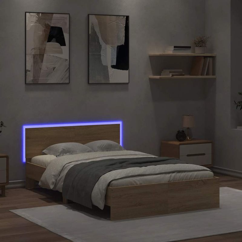 Casa si Gradina - Mobilier - Paturi si accesorii - Paturi - Cadru de pat cu tablie si LED, stejar sonoma, 140x200 cm - Infinity.ro