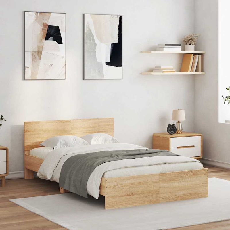 Casa si Gradina - Mobilier - Paturi si accesorii - Paturi - Cadru de pat cu tablie si LED, stejar sonoma, 140x200 cm - Infinity.ro