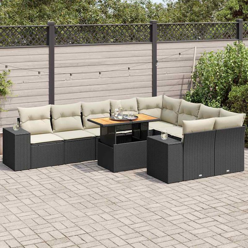 Casa si Gradina - Gradina si terasa - Mobilier exterior - Seturi mobila gradina - Set canapele de gradina cu perne, 10 piese, negru, poliratan - Infinity.ro