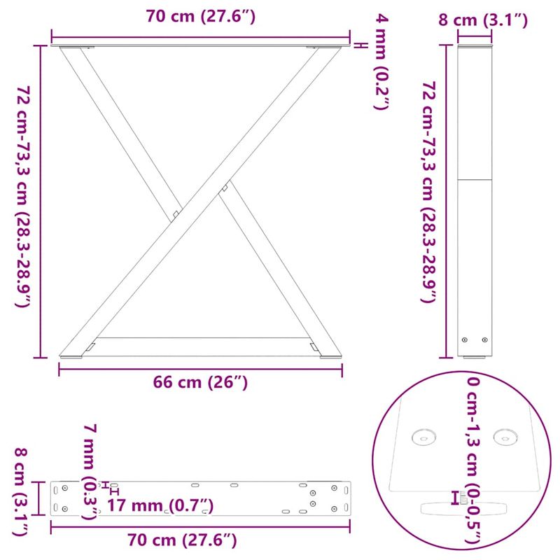 Casa si Gradina - Mobilier - Feronerie si accesorii mobila - Picioare pentru masa 2 buc Antracit 70x(72-73,3) cm Otel - Infinity.ro