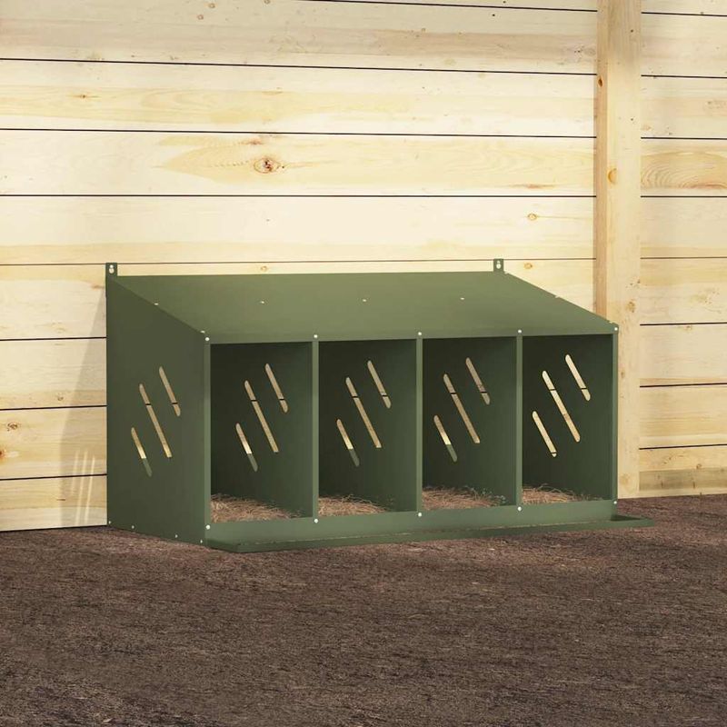 Petshop - Accesorii petshop - Culcusuri si custi - Custi interior si exterior - Cuiba pentru pui cu 4 compartimente, metal verde masline, mărime 106,5x64x59,5 cm - Infinity.ro
