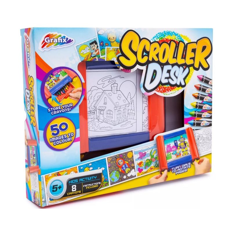 Carti si Birotica - Carti - Carti pentru copii - Carti de colorat - Set rola de colorat Scroller Desk cu 8 creioane si cu 50 de desene, Grafix R03-0125 - Infinity.ro