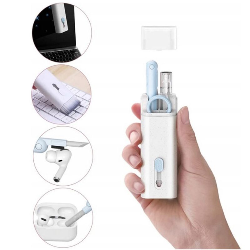 Market - Curatenie si intretinere casa - Produse menaj - Accesorii curatenie - Kit multifunctional pentru curatare tastatura, casti audio, telefon, Alb/Gri/Transparent - Infinity.ro