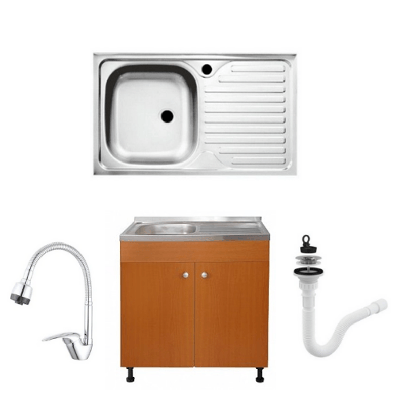 Casa si Gradina - Mobilier - Seturi de mobilier - Seturi bucatarie - Set ,Masca Chiuveta Cires ,80 cm X 50 cm X 80 cm, Chiuveta anticalcar ,Baterie lebada flexibila si Sifon scurgere G207EU - Infinity.ro