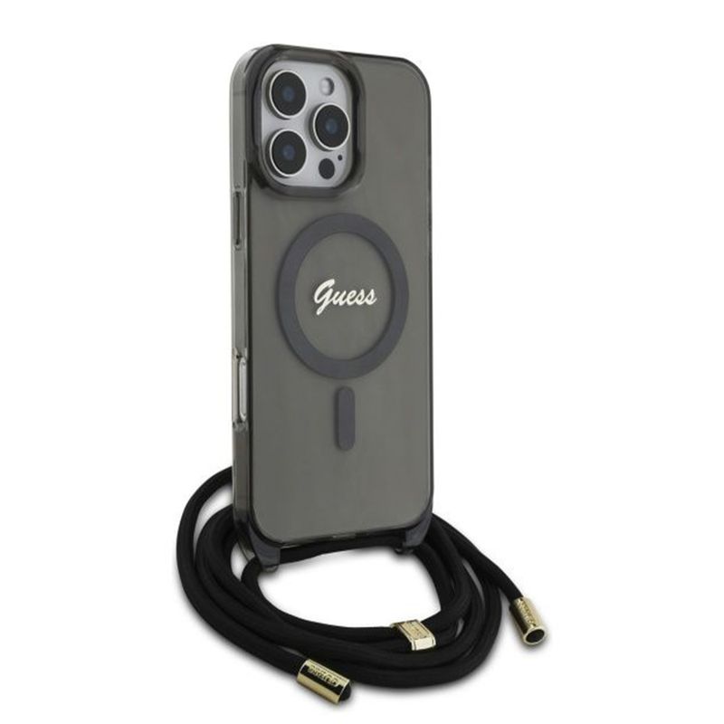 Laptop, Telefoane si Tablete - Telefoane mobile si accesorii - Accesorii Telefoane - Huse telefoane - Husa pentru iPhone 16 Pro - Guess IML Crossbody Cord Script MagSafe (GUHMP16LHCTSGNSK) - Negru - Infinity.ro